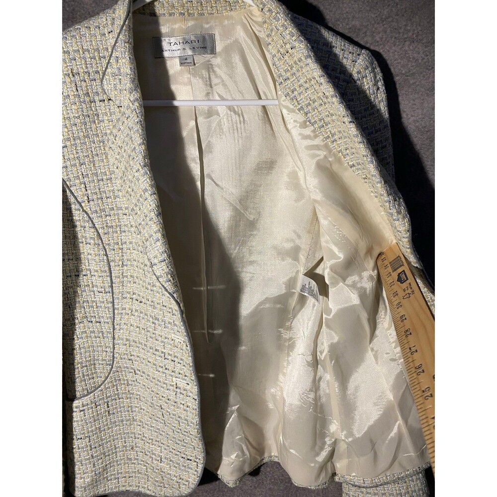 Tahari Arthur S Levine Tweed Blazer Jacket Size 4 Yellow Gray Plaid Piping - Picture 7 of 11